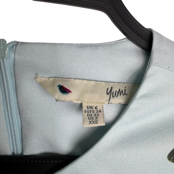 Yumi Light Blue‎ Flamingo & Monkey Print Dress Women's Size 2 Art to Wear - Picture 2 of 9